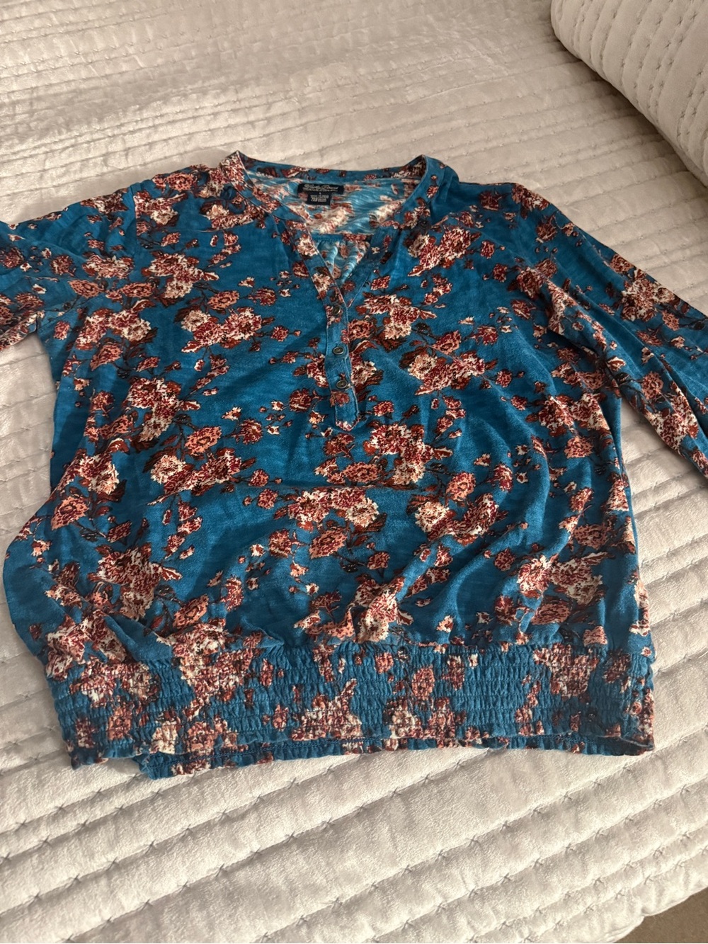 Floral Henley Pullover Top in Teal